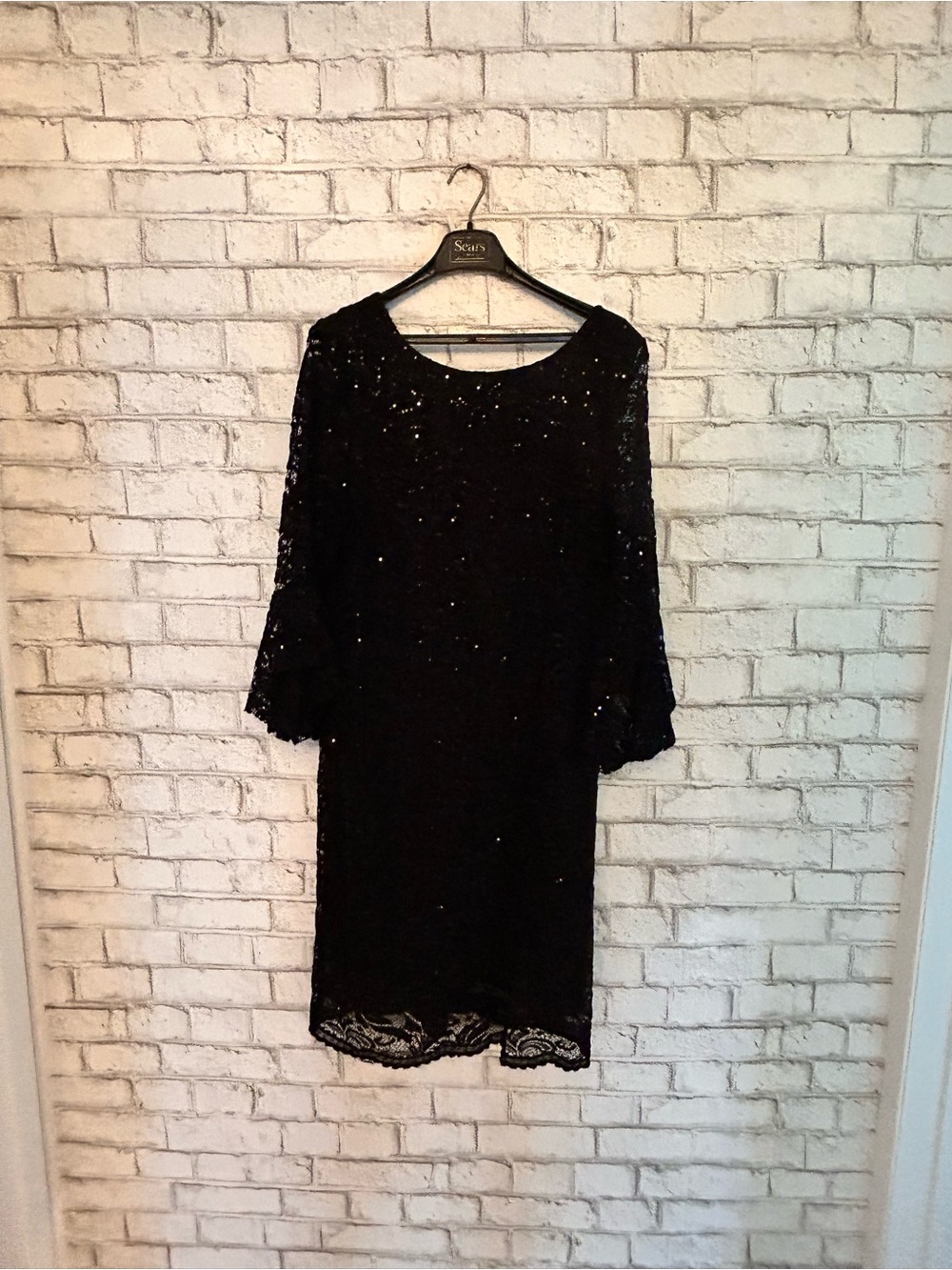 Unbranded Black Sequin Lace Shift Dress - Long Sleeve